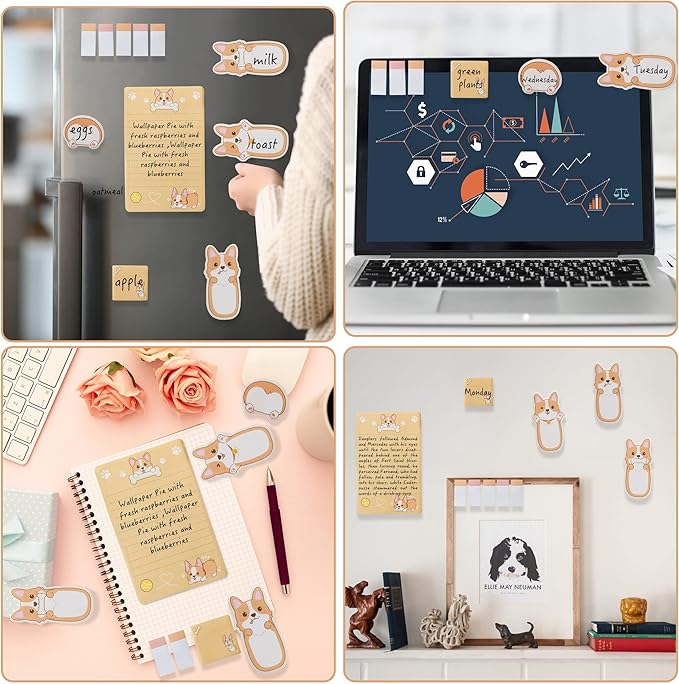 Xqumoi I Just Really Like Corgis Sticky Notes Set, 550 Sheets, Cute Cartoon Corgis Butt Self-Stick Notes Pads Animal Divider Tabs Bundle Writing Memo Pads Back to School Office Supplies Small Gift