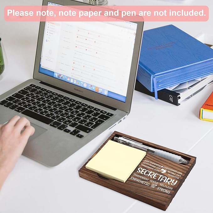 Secretary Appreciation Gifts, Thank You Gift for Administrative Assistant, Front Desk Admin Office Coworkers Staff Gifts, Sticky Note Holder Wooden Notepad & Pen Holder 6.5" x 4.7" - FTA300