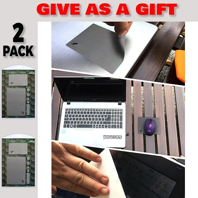 Mouse Pad Adhesive Bottom - Sticks to Any Surface - Portable - Webcam Covers and Screen Cleaner Included (2 x Gray)