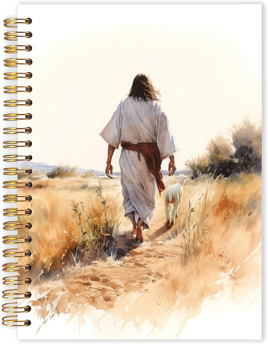 Qabliqo Jesus and Lamb Christian Spiral Notebooks, Rustic Retro Jesus Journals for Writing, Christian Gifts for Women Men, Prayer Journal, Religious Notebook for Note Taking, 5.5x8.3 Inch