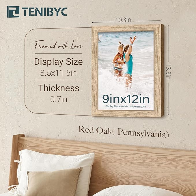 9x12 Picture Frame 3 Pack - Oak, HD Glass, 9 x 12 Natural Wood Frame for Photos, Wall Gallery Frame