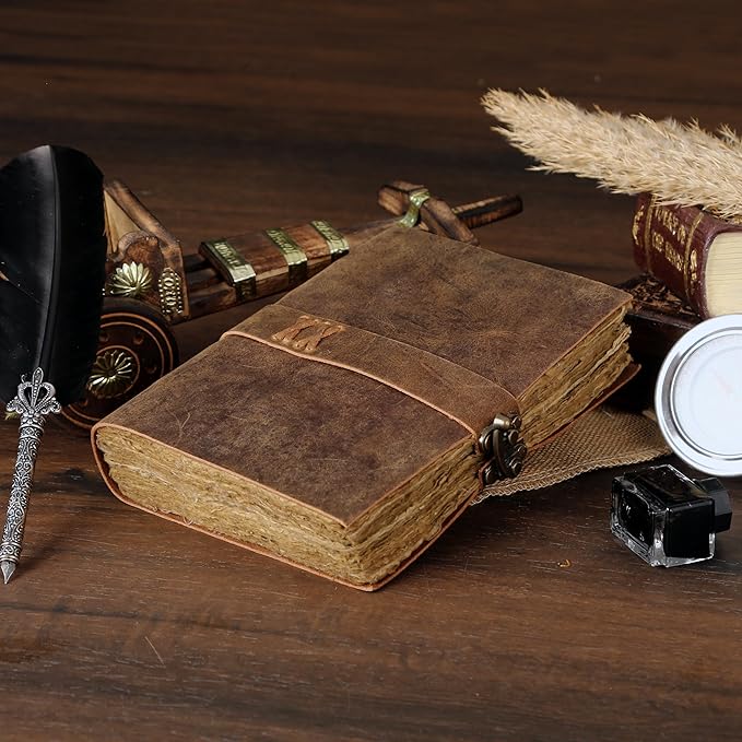 Vintage Leather Journal Handmade Buffalo Non-Refillable Deckle Edge Paper – Leather Bound Journal for Women Men Vintage C-Lock Closure Ideal for Writing & Travel for Artists