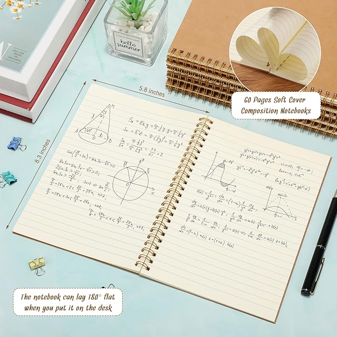 PerKoop 100 Pack Spiral Notebook 8.3 x 5.5 Inch College Ruled Notebook Bulk A5 Wide Ruled Journals Bulk 1 Subject 50 Sheets Thick Diary Notebooks for School, Office Business, Home Use(Kraft Brown)