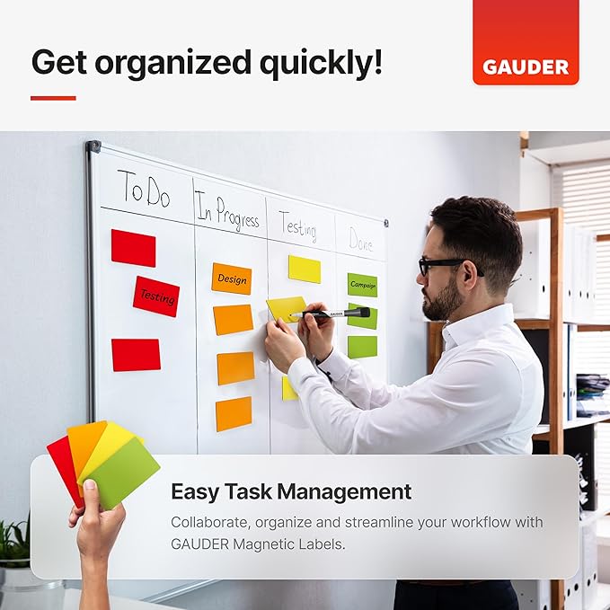 GAUDER Magnetic Dry Erase Labels | 30x Magnetic Labels (3 Inches x 1 Inch) | Dry Erase Magnets for Classroom, Whiteboard and Blackboard