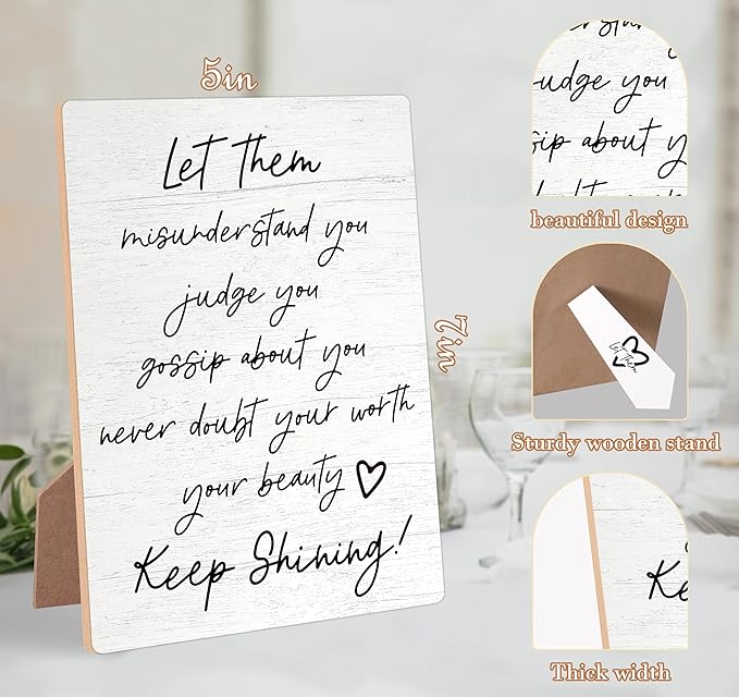 Desk Signs for Office, Mental Health Decorations, Inspirational Desk Decor, Home Decor Living Room, Coworker Gifts, Encouragement Gifts for Women Men Friend, Christian Gifts, Wooden Sign with Stand,5