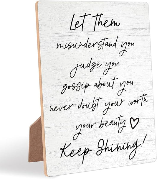 Desk Signs for Office, Mental Health Decorations, Inspirational Desk Decor, Home Decor Living Room, Coworker Gifts, Encouragement Gifts for Women Men Friend, Christian Gifts, Wooden Sign with Stand,5