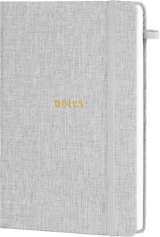 A5 Lined Journal Notebook – Hardcover Fabric Cover 160 Pages 100 GSM Thick Paper With Elastic Band & Pen Holder College Ruled Writing Notebooks for Work School Travel Gray