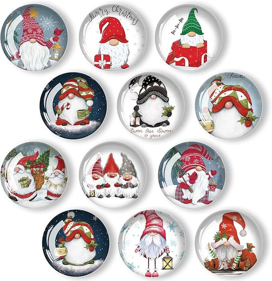 Christmas Gnomes Refrigerator Magnets 12Pcs Glass Strong Magnetic Refrigerator Magnet Fridge Sticker,Crystal Fridge Magnets Decoration for Crafts,Strong Fridge Magnets for Kitchen, School