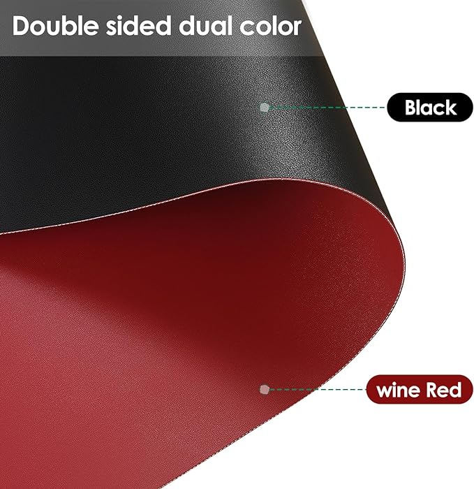 Leather Desk Mat,1.8mm Thick,15.75x23.6 Inch Desk Cover,Nightstand Cover,Night Stand Cover for Top,Night Stand Cover,Side Table Cover,Night Stand Mat(Black+Wine Red,15.75x23.6)