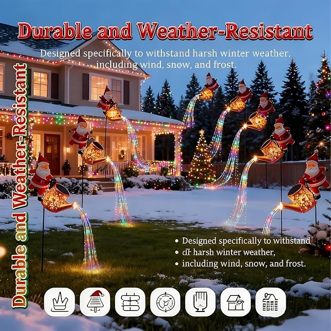 Solar Christmas Lights Outdoor, Waterproof Hanging Metal Watering Can Light Solar Christmas Decorations, Santa Solar Kettle Lights Holiday Displays for Garden Patio Path Yard Lawn (Colorful)