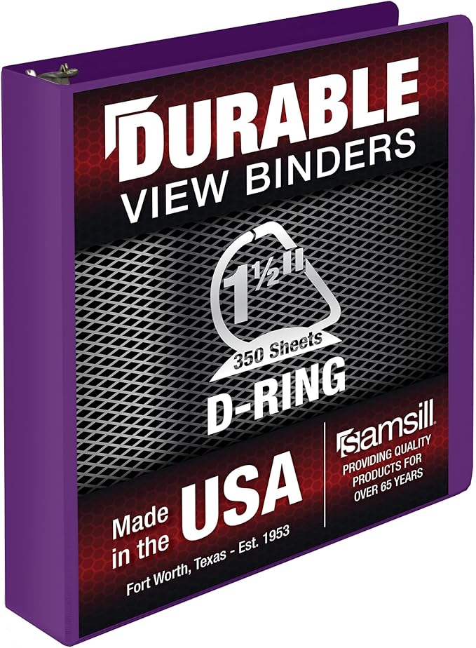 Samsill Durable 1.5 Inch Binder, Made in The USA, D Ring Binder, Customizable Clear View Cover, Plum Purple, Holds 350 Pages