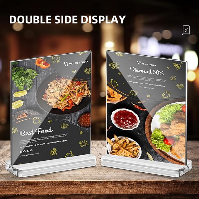 5 x 7 Acrylic Sign Holder Thickened and Widened Clear Sign Holder Display Stand T Shape Table Acrylic Paper Stands for Home Wedding Office School Restaurant 6 Pack