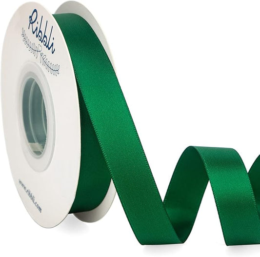Ribbli Forest Green Satin Ribbon 5/8 inch x Continuous 25 Yards,Double Faced Satin Use for Craft, Gift Wrapping, Christmas Ornaments, Hair Bows, Bouquet Bows