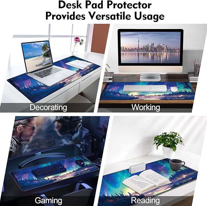 Galdas Gaming Mouse Pad XXL XL Large Long Extended Big Mousepad Non-Slip Rubber Keyboard Mouse Pad with Stitched Edges for Laptop Home Office (31.5x11.8x0.08 Inch) … (Aurora)
