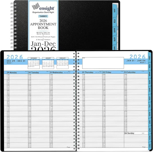 Ensight 2026 Appointment Book and Planner 8.5" x 11" Large Hourly Weekly Daily Schedule Book with Tabs, 30 Minute Time Slots, Blue Calendar Organizer Jan 2026–Dec 2026 Appointment Planner - Blue
