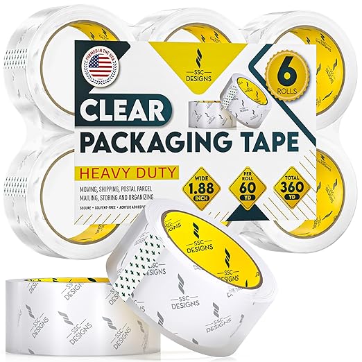 Packing Tape Clear Packaging Tape Heavy Duty Strong Shipping Refills Dispenser Transparent Thick Moving Supplies Mailing Boxes Sealing Office Storage Home - 60 Yds x 1.88" Wide x 2.7 Mil Thick 6 Rolls