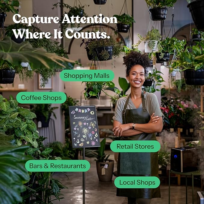 T-SIGN Adjustable Heavy Duty Pedestal Sign Holder Poster Stand, 11x17 Inch Vertical & Horizontal Sign Stand Displayed Poster Holder - Metal Base Square Sign Stands for Display, Outdoor Sign