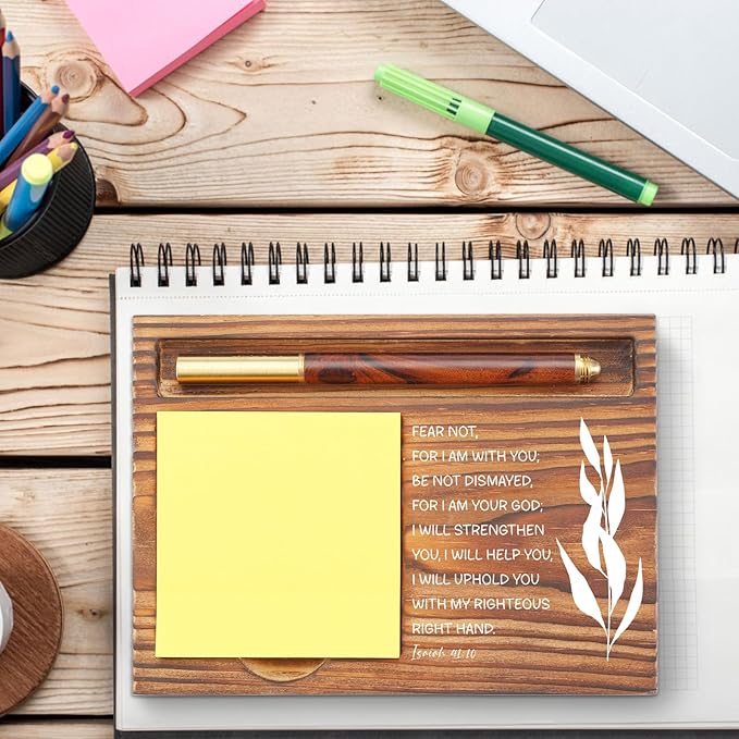 Christian Desk Organizer, Bible Verse Sticky Note Holder, Isaiah 41:10 Fear Not for I Am with You, Religious Gifts for Christians, Pastors, Church Leaders, Believers TZP102