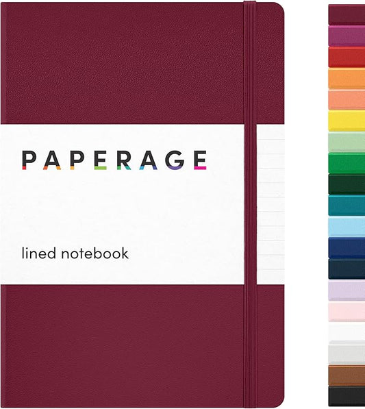 PAPERAGE Lined Journal Notebook, (Burgundy), 160 Pages, Medium 5.6 in x 8 in - 100 GSM Thick Paper – Hardcover Journaling Notebook for Work, School & Note Taking