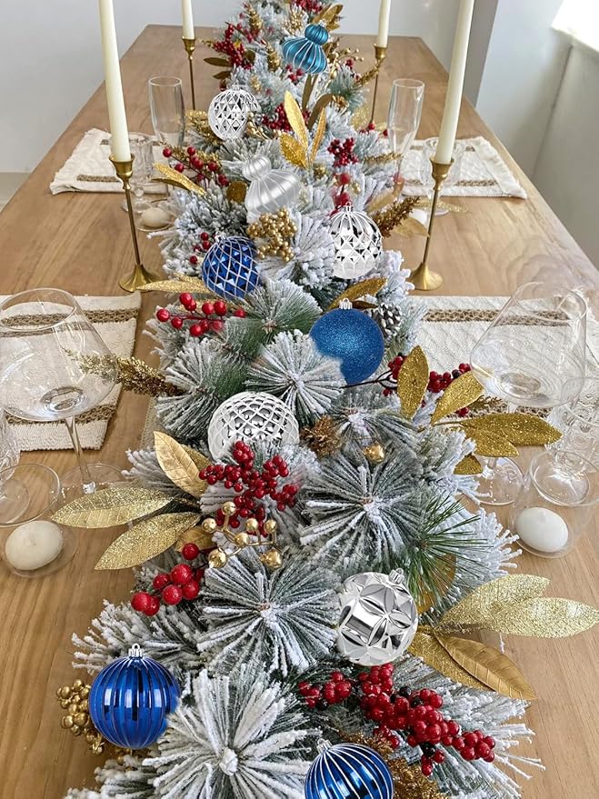 4" Christmas Ball Ornaments Set 12PCS Large Shatterproof Plastic Ornaments Christmas Tree Ball Hanging Ornaments for Xmas Tree Wedding Party Holiday Decorations - Silver, Blue