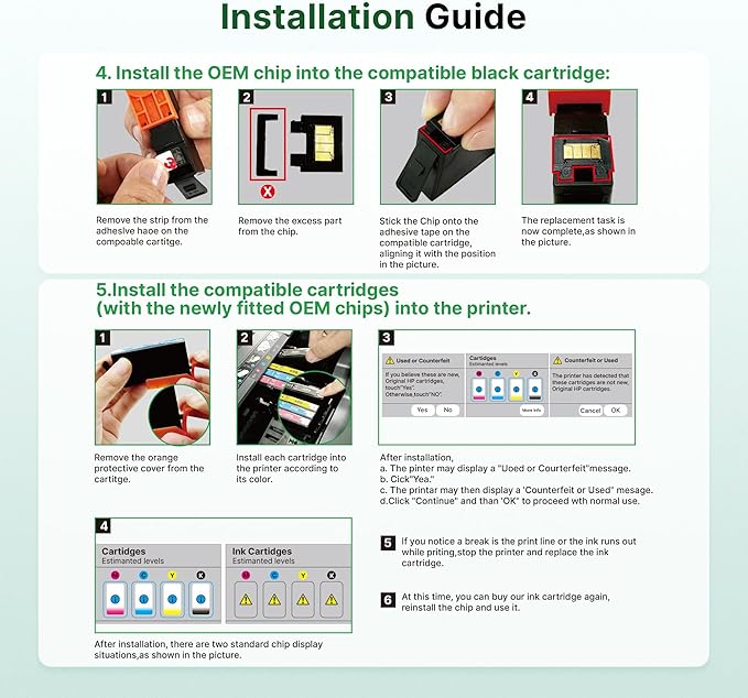 923 Ink Cartridges Combo Pack Without Chip High Yield Compatible for HP 923 Ink Cartridges 923XL Work for OfficeJet Pro 8130e 8135e 8139e 8138e 8120e 8122e 8124e (4 Pack, Black Cyan Magenta Yellow)