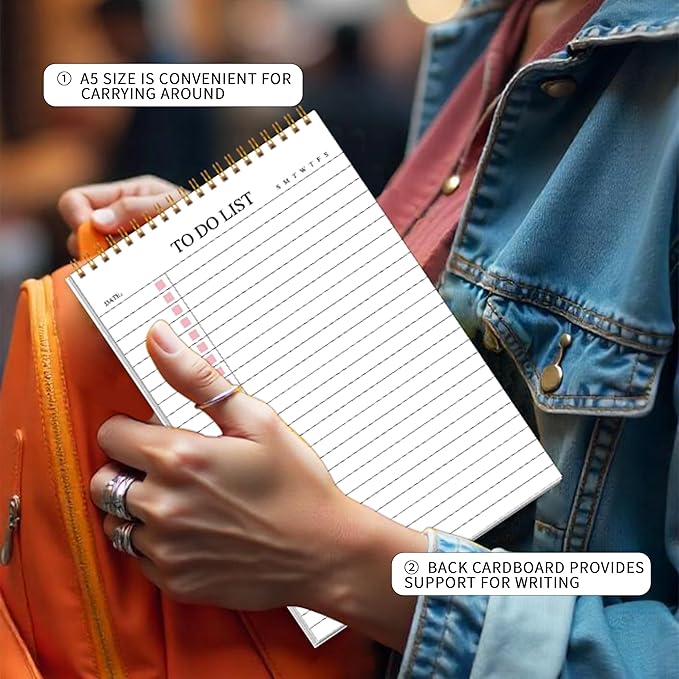 To Do List Notepad,Pink Undated Daily Planner Notebook With To Do List Notepad,Planner Spiral Checklist for School Office A5 Size
