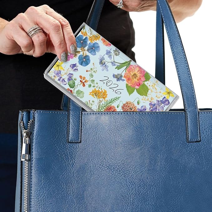 2026 Pressed Flowers Planner Pocket Calendar & Memo Pad, 3.5-Inch x 6.5-Inch Size Closed, Bookstore-Quality Monthly Floral Purse Calendars With 30 Note Pages for Kitchen & Office