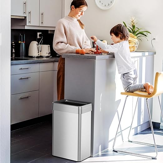 iTouchless 16 Gallon Open Top Kitchen Trash Can Recycling Bin with Double Odor Filters, 60 Liter Rectangular Stainless Steel Recycler for Home Office Business Work Store Restroom Retail Shop Garage