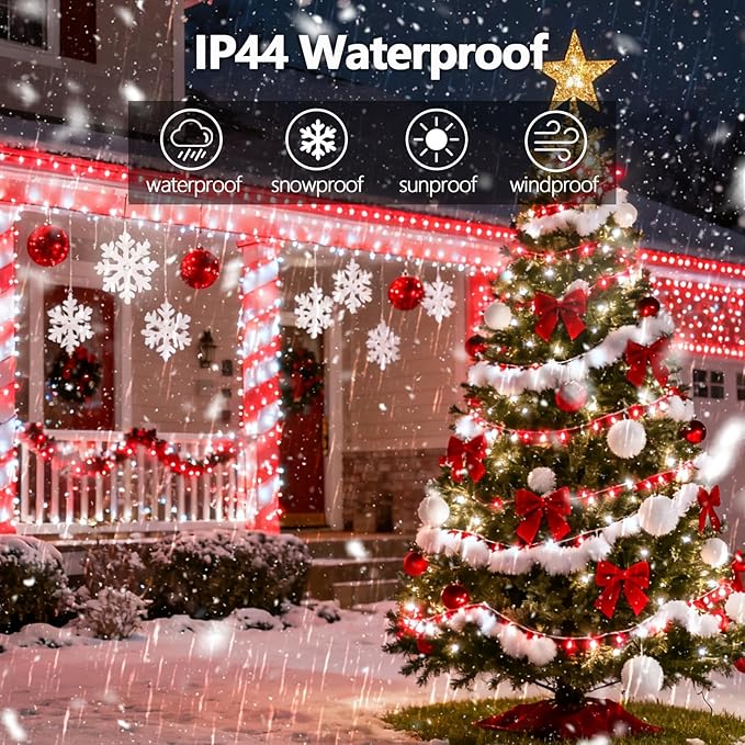 2025 New Voice Control 88ft 240LED Smart Christmas String Lights Outdoor/Indoor | String Lights with Remote, 12Modes, 7Voice Commands & Timers, Christmas Twinkle Light for Xmas Tree Decor(Red & White)