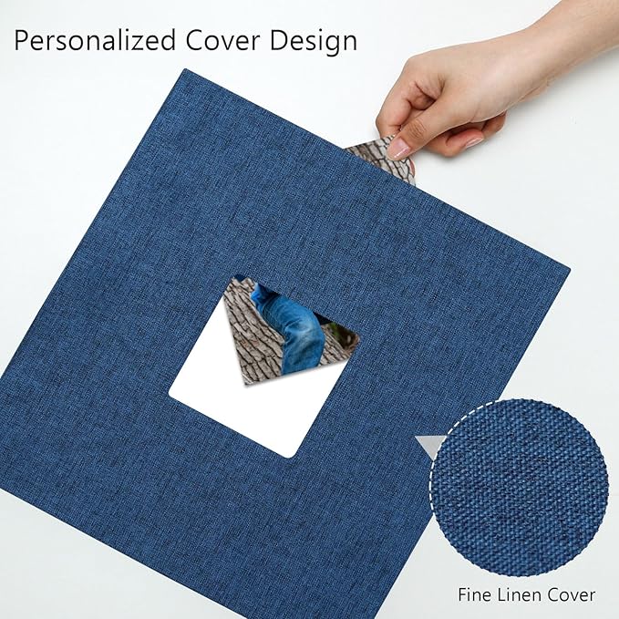 Vienrose Premium Scrapbook Photo Album with Writing Space 12"x12", DIY Scrapbook Album with 100 Pages, Large Photo Book for Baby Family Travel Vacation, Navy Blue