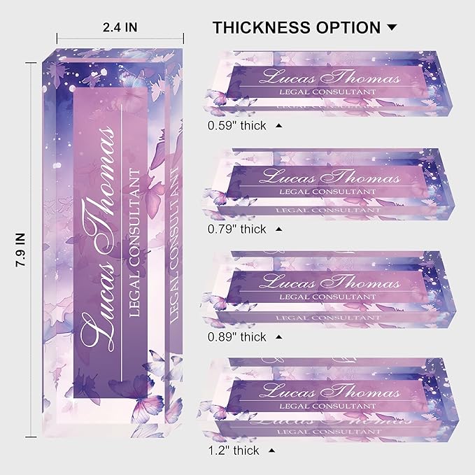 Custom Name Plate for Desk, Personalized Acrylic Office Name Sign with Name & Title, Elegant Desk Decor for Women Men, Employee Appreciation Gift (Purple Butterfly)