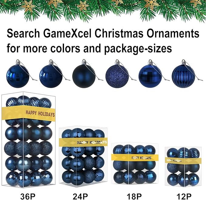 Navy Blue 4.0" Large Christmas Balls - Christmas Tree Decoration Ornaments Shatterproof Hanging Balls for Birthday Halloween Holiday Wedding Decorations Set of 4pcs