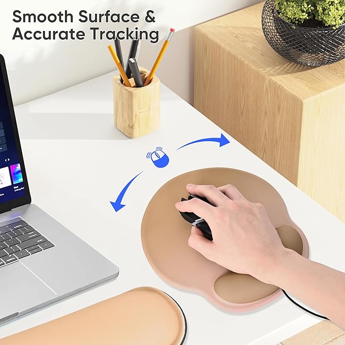 RICHEN 3 PCS Computer Mouse Pads for Desk with Coaster Set, Non-Slip Keyboard Wrist Rest and Mouse Pad Set, Ergonomic Design (Gradient Brown)