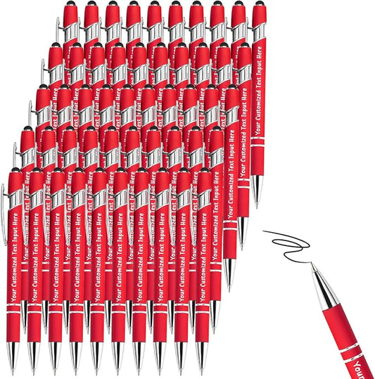 Personalized Ballpoint Pen 50 Custom Pens Free Engraved Bulk with Name Logo, Soft Black Ink Stylus with Touch Metal Office, Gift for Anniversaries, Graduations, Birthdays