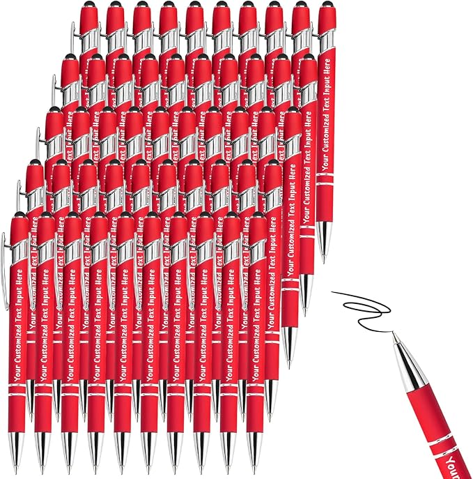 Up to 300 Pcs Personalized Ballpoint Pen Custom Pens Free Engraved Bulk with Name Logo Soft Black Ink Stylus with Touch Metal Office Gift for Anniversaries Graduations Birthdays