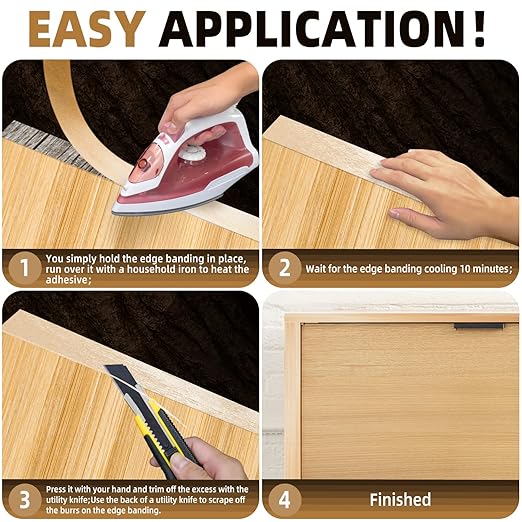 GSCIT Club Birch Edge Banding, 1 1/2 inch x 250ft roll of Veneer Plywood Edge Banding Preglued Flexible, Wood Tape Banding for Cabinet Repair