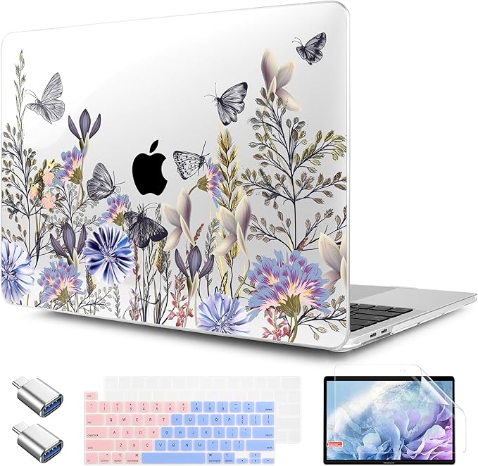 TWOLSKOO Compatible with MacBook Pro 13 inch Case 2023-2016 A2338 M2/M1 A2251 A2289 A2159 A1989 A1706, Plastic Hard Shell Cover & Keyboard Skin & Screen Protector, Garden Flower