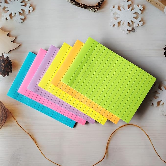 Lined Sticky Notes 4x6 Inches, 6 Bright Colors Large Sticky Notes with Lines, Super Sticking Power Memo Pads, Total 270 Sheets
