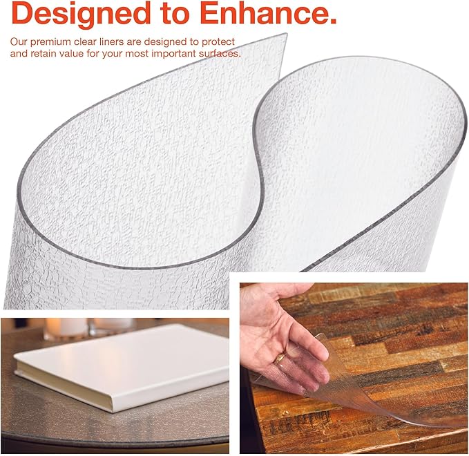 Clear Table Protector, USA Made, Safe, 21 x 21 Inch, 2mm Thick Pebble Textured Vinyl, Clear Tablecloth Protector for Countertop, Plastic Table Cover for Coffee Table