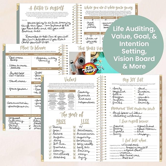 bloom daily planners HARDCOVER 2026 Planner (January to December) - A5 Task Goal Organizer - Monthly & Weekly Inspirational Agenda Book - 5.5" x 8.25" - Linen, Green