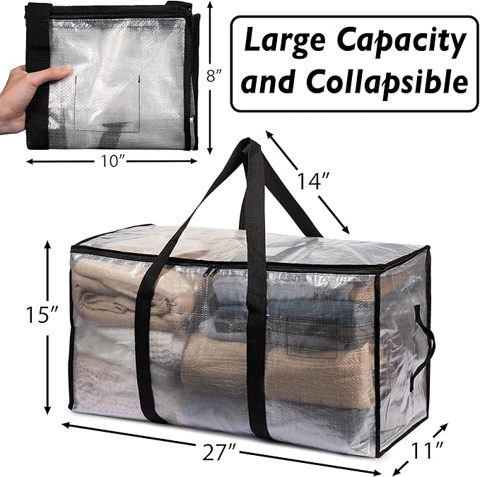 ClearSpace Oversized Moving Bags or Storage Bag – Large Moving Boxes with Backpack Straps, Zippers & Handles – Heavy-Duty Packing Bags for Moving, College Dorm, Christmas Decorations, 2 Pack