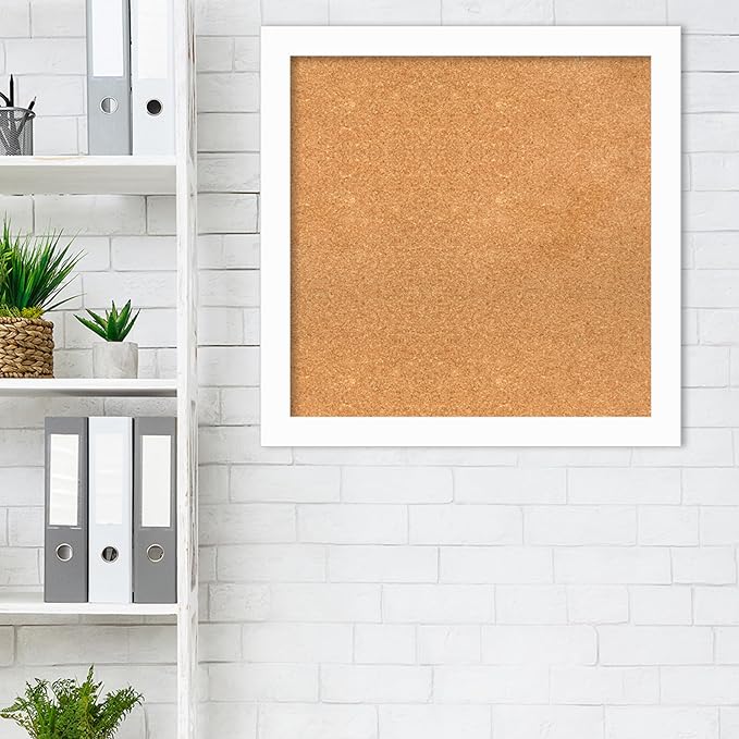 Amanti Art Natural Cork Board for Wall, 27x27 Vision Board with White Frame, Medium Corkboard Office Decor for Home Organization, Casual Corkboard Pinboard to Display Items for Home Organization in
