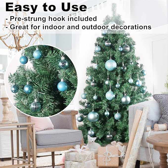 Baby Blue 1.6" Small Christmas Balls Christmas Tree Decoration Ornaments Shatterproof Hanging Balls for Birthday Halloween Holiday Wedding Decorations Set of 24pcs