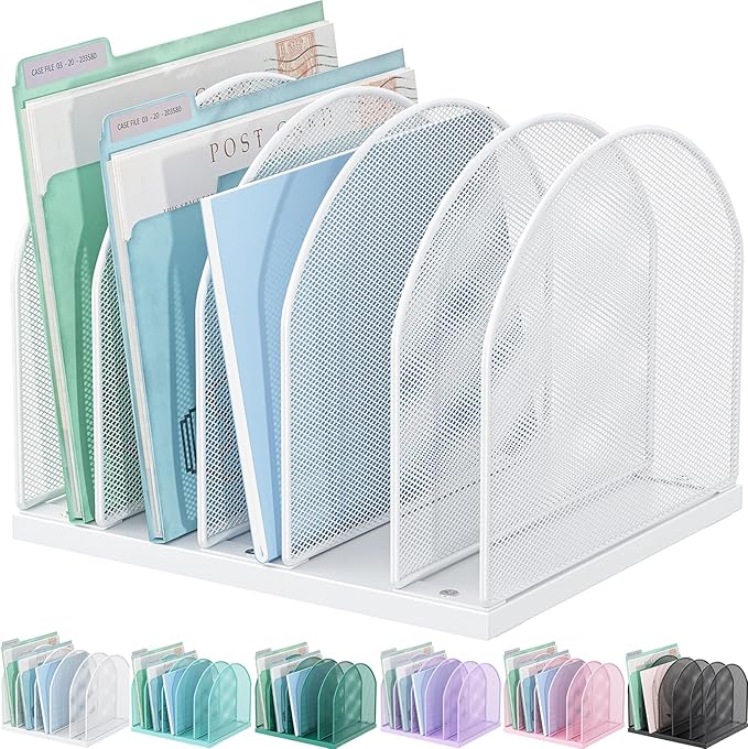 gianotter Desktop File Organizer, Desk Organizer with 5 Compartments, Paper Organizer for Desk, Workspace Organizers for Office Supplies (White)
