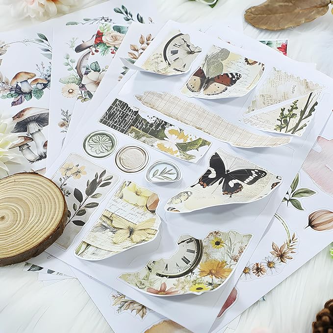 Snycler Plain Inspiration Theme Sticker Scrapbooking Supplies for Junk Journal, 20 Sheets PET Stickers - Vintage Journaling Stickers, Ephemera Sticker Book Pre Cut, Planner, Junk Journal Supplies