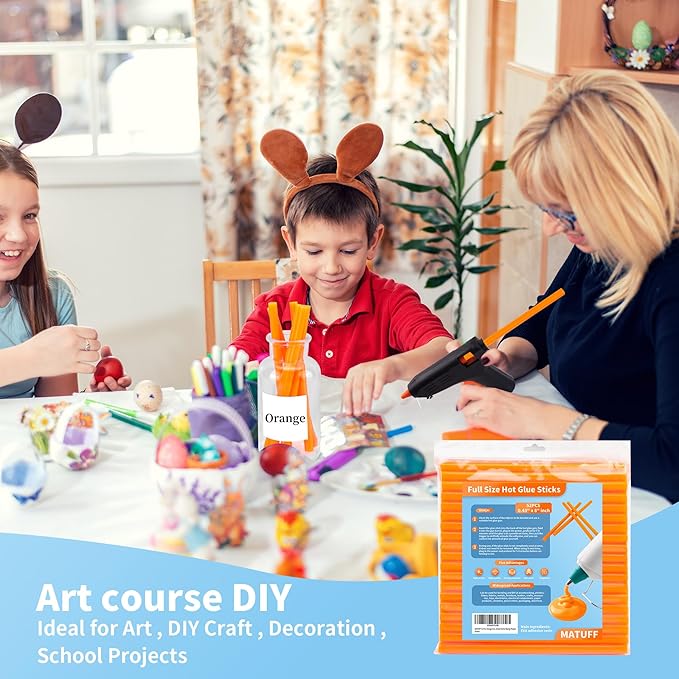 MATUFF 52 Pcs Orange hot Glue Sticks Full Size 0.43” Dia x 8” Long, Colored Hot melt Glue Sticks, All-Purpose Glue Sticks for Halloween Pumpkins Crafts Make, DIY Art Craft Repair Bonding