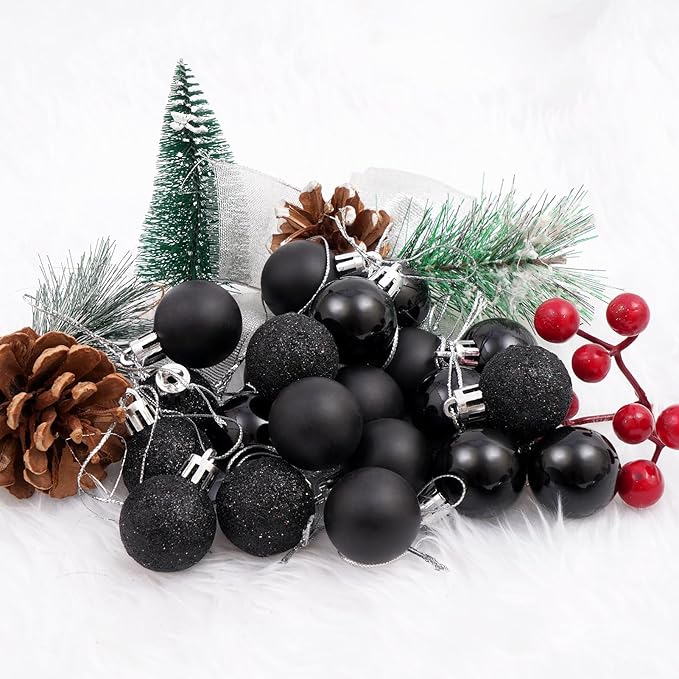 30ct Christmas Ball Ornaments, 1.18" Shatterproof Tree Decorations, Perfect Hanging Ball for Indoor/Outdoor Holiday Party Decor (Black)
