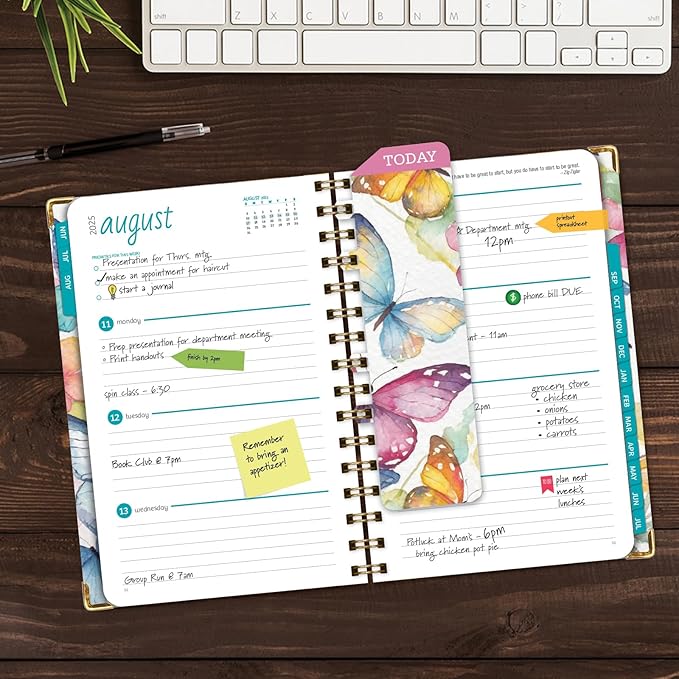 HARDCOVER Academic Year 2025-2026 Planner: (June 2025 Through July 2026) 5.5"x8" Daily Weekly Monthly Planner Yearly Agenda. Bookmark, Pocket Folder and Sticky Note Set (Watercolor Butterflies)