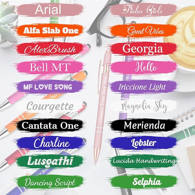 Personalized Pens Bulk 100 with Name Custom Engraving Ballpoint Pens with Stylus Tip Customized Smooth Writing Pens Personalized Gifts for Anniversary Birthday or Graduation(Pink,Black Ink)