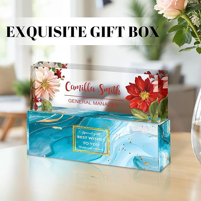 Ship Next Day Personalized Name Plate for Desk, Custom Acrylic Desk Name Sign, Office Appreciation Gifts for Women Men Coworkers Boss Teacher Employee (Flower-Lotus)